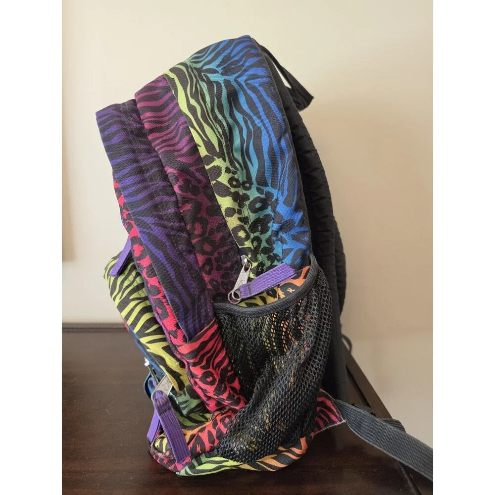 Vintage 90s Jansport Leopard and Zebra Print Backpack Multi Color 3 Zipper